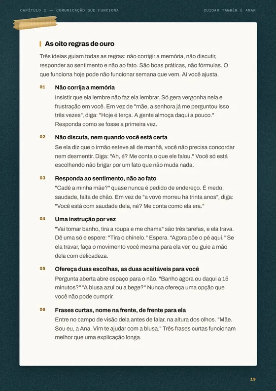 Página do capítulo Comunicação que funciona, com as oito regras de ouro