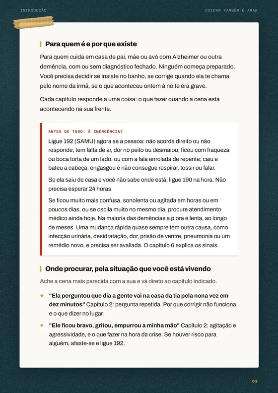 Página de introdução do guia: para quem é, quando é emergência e onde procurar cada situação